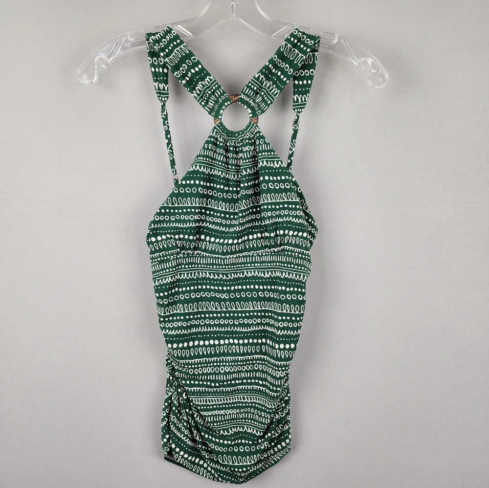 BCBGMaxAzria Green Patterned Long HalterTop Sz Small
